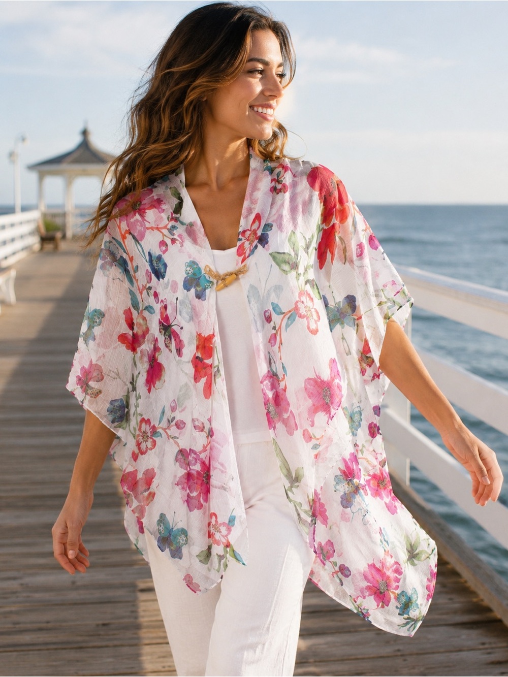 Floral Butterfly Lightweight Kimono Wrap Shawl Scarf One Size